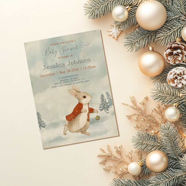 Christmas Rabbit Peter Vintage Baby Shower Invitation (Creator Uploaded)