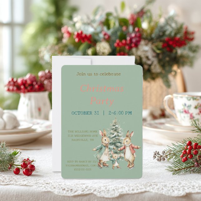 Christmas Rabbit Peter Vintage Invitation (Creator Uploaded)