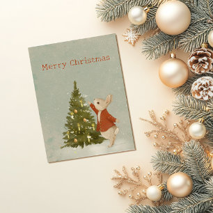 Christmas Rabbit Peter Vintage Postcard