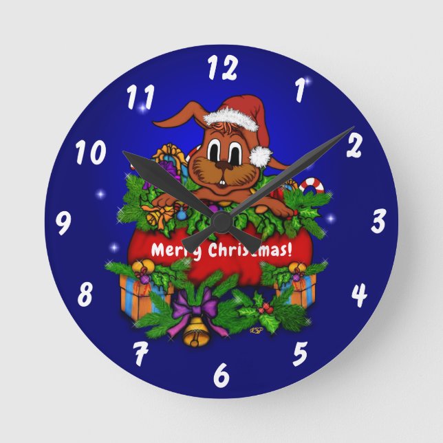 Christmas Rabbit Round Clock (Front)