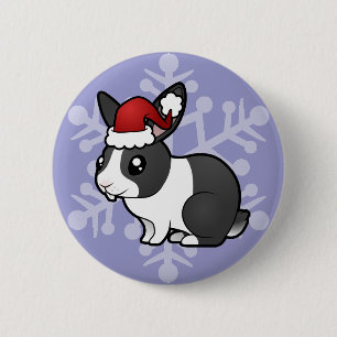 Christmas Rabbit (uppy ear smooth hair) 6 Cm Round Badge