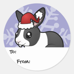 Christmas Rabbit (uppy ear smooth hair) Classic Round Sticker