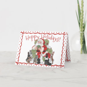 Christmas Rabbits & Santa Holiday Cute Bunny Retro Card