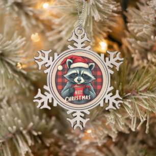 Christmas Raccoon Cocoa Cheer Snowflake Pewter Christmas Ornament