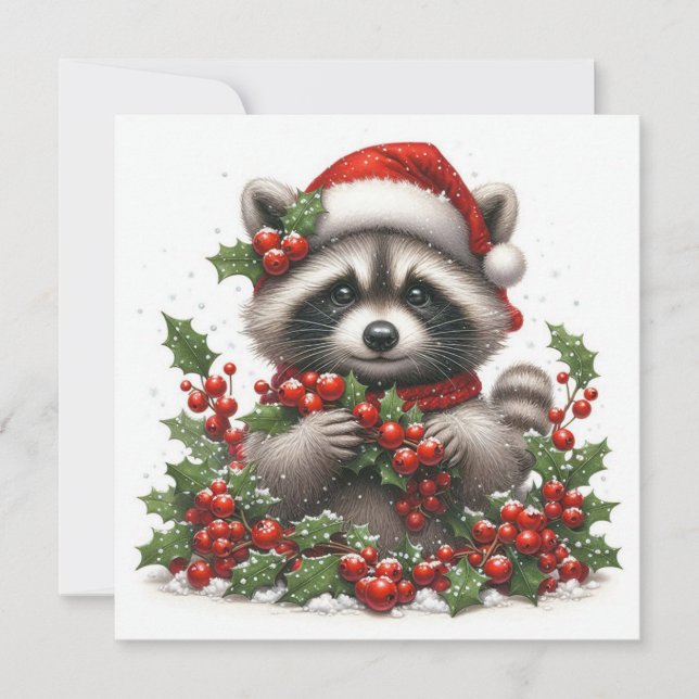 Christmas Raccoon Greeting Card (Front)