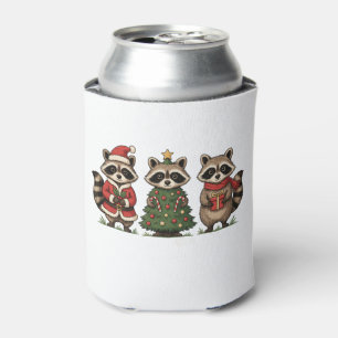 Christmas Raccoons Santa Suit Tree Candy Cane Xmas Can Cooler