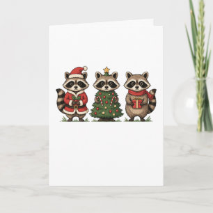 Christmas Raccoons Santa Suit Tree Candy Cane Xmas Card