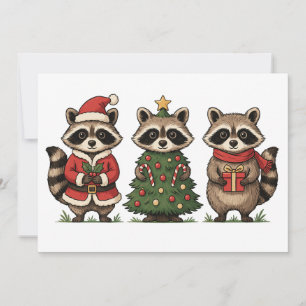 Christmas Raccoons Santa Suit Tree Candy Cane Xmas Invitation
