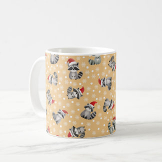 Christmas Raccoons & Snowflakes on Light Orange Coffee Mug