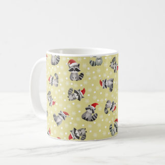 Christmas Raccoons & Snowflakes on Light Yellow Coffee Mug