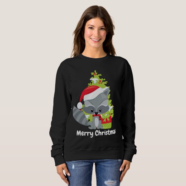 Christmas Racoon add message sweatshirt (Front Full)