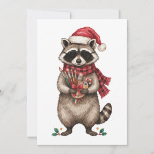 Christmas Racoon Artist Santa Hat Paint Brushes Invitation