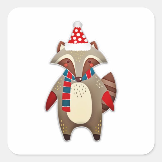 Christmas Racoon Cartoon Square Sticker (Front)