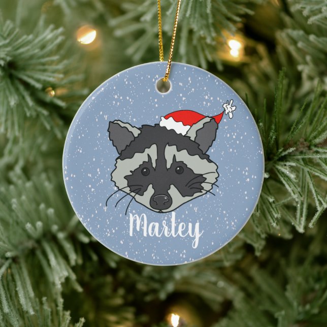 Christmas Racoon  Ceramic Tree Decoration (Tree)