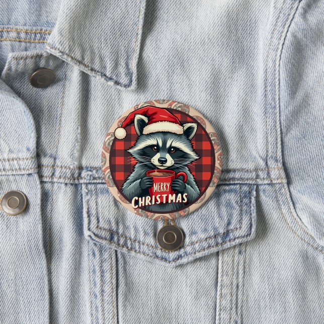 Christmas Racoon Cocoa Cheer 7.5 Cm Round Badge (In Situ)