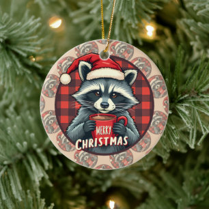 Christmas Racoon Cocoa Cheer Ceramic Tree Decoration