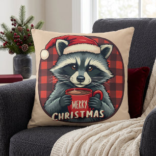 Christmas Racoon Cocoa Cheer Cushion