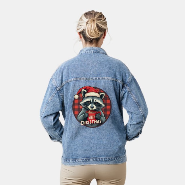 Christmas Racoon Cocoa Cheer Denim Jacket (Model)