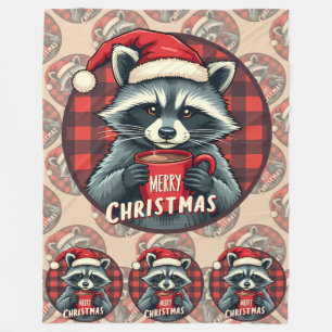 Christmas Racoon Cocoa Cheer Fleece Blanket
