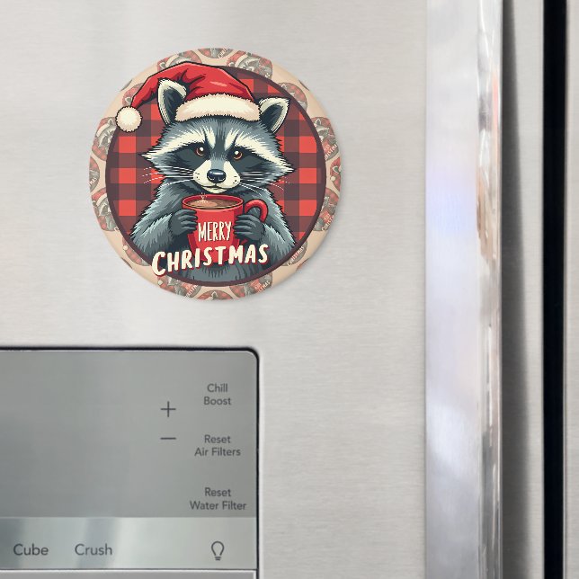 Christmas Racoon Cocoa Cheer Magnet (In Situ (Fridge))