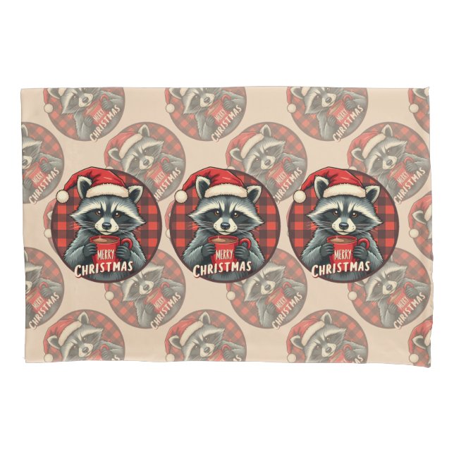 Christmas Racoon Cocoa Cheer Pillowcase (Front)