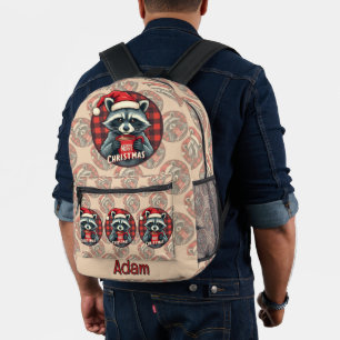 Christmas Racoon Cocoa Cheer Printed Backpack