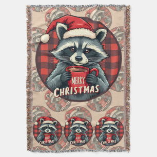 Christmas Racoon Cocoa Cheer Throw Blanket