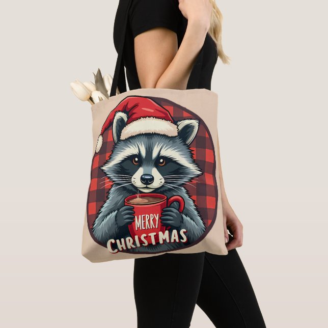 Christmas Racoon Cocoa Cheer Tote Bag (Close Up)