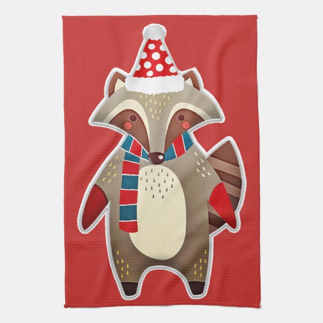 christmas racoon kitchen towel (Vertical)