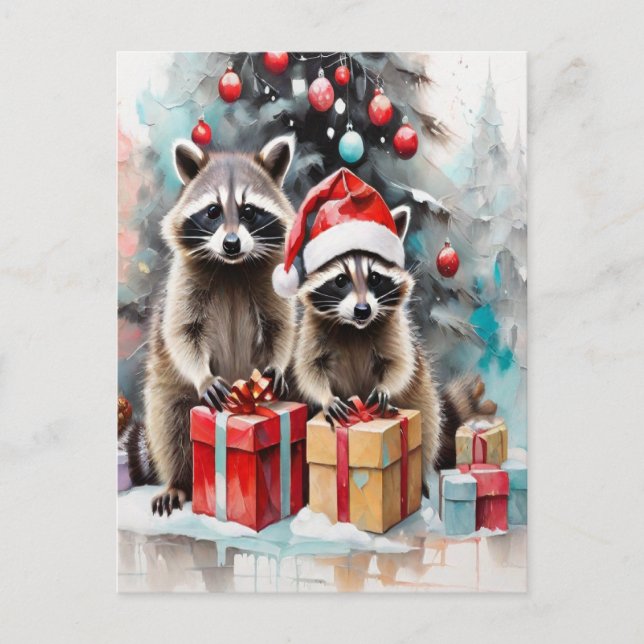 Christmas Racoon Lover  Holiday Postcard (Front)