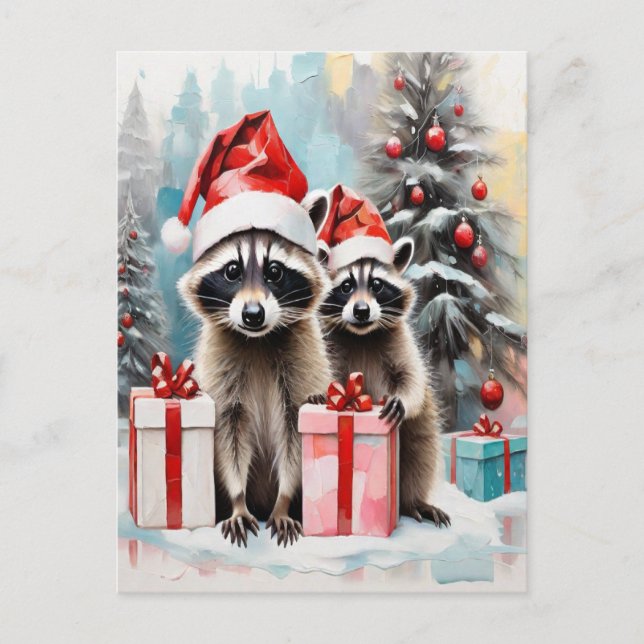 Christmas Racoon Lover  Holiday Postcard (Front)