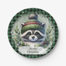 Christmas Racoon Paper Plates 