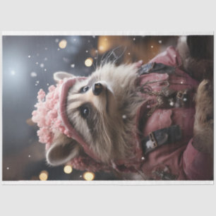 Christmas Racoon Pink Jacket R.Facing Decoupage Tissue Paper