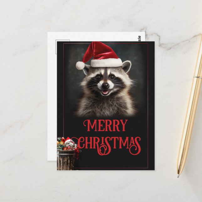 Christmas Racoon Postcard (Front/Back In Situ)