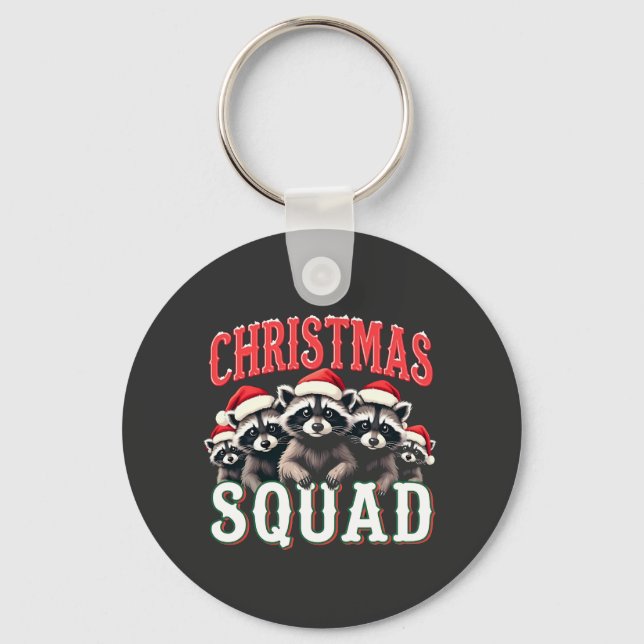  christmas racoon, santa hat, christmas tree, rac key ring (Front)