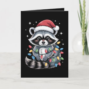 Christmas Racoon Santa Hat String Lights Winter Card