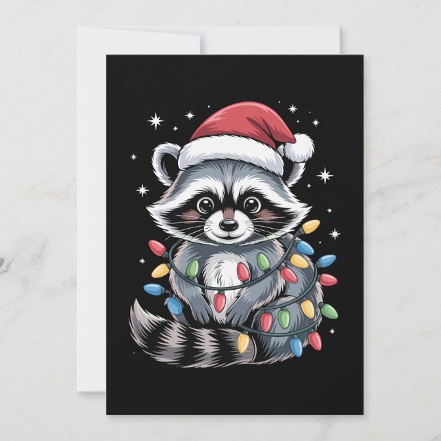 Christmas Racoon Santa Hat String Lights Winter Invitation (Front)