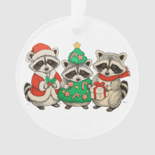 Christmas Racoon Santa Hat Tree Xmas Lights Ornament