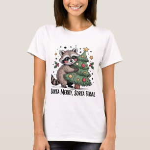 Christmas Racoon Sorta Merry Sorta Feral Tree T-Shirt