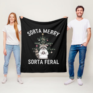 Christmas Racoon Sorta Merry Sorta Feral Xmas Fleece Blanket