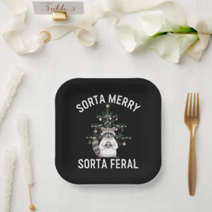 Christmas Racoon Sorta Merry Sorta Feral Xmas Paper Plate
