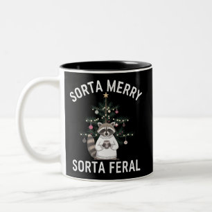 Christmas Racoon Sorta Merry Sorta Feral Xmas Two-Tone Coffee Mug