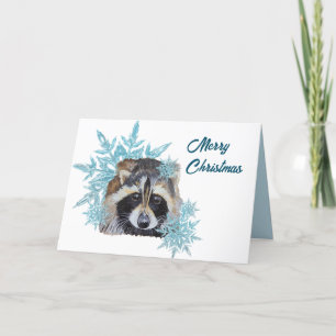Christmas Racoon Trash Panda Snowflakes Holiday Card