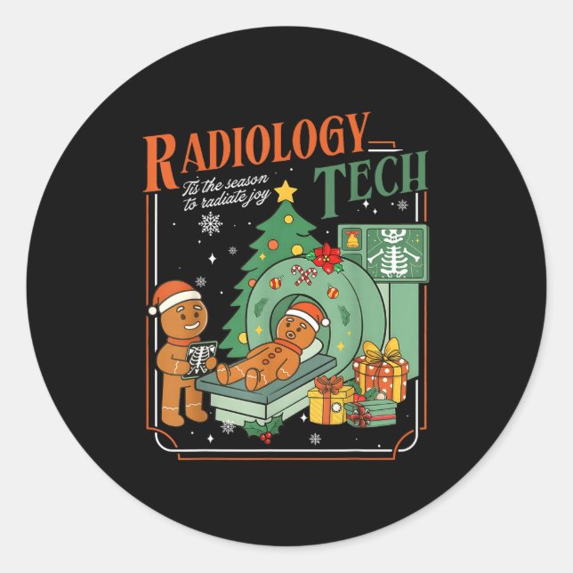 Christmas Radiology Tech Funny Gingerbread Man Rad Classic Round Sticker (Front)