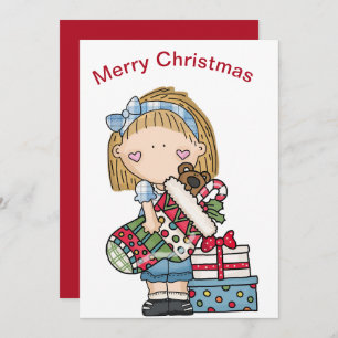 Christmas Rag doll Holding A Stocking Holiday Card