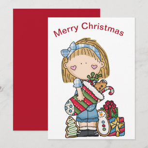 Christmas Rag doll Holding A Stocking  Holiday  Card