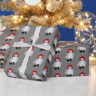 Christmas Rag Doll on Grey Wrapping Paper