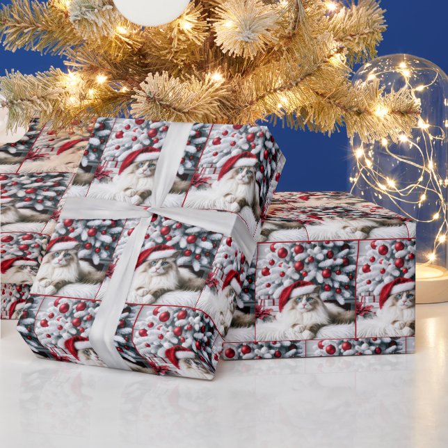Christmas Ragdoll Cat In a Santa Hat Wrapping Paper (Holidays)