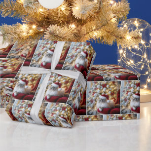 Christmas Ragdoll Cat On a Red Vintage Chair Wrapping Paper