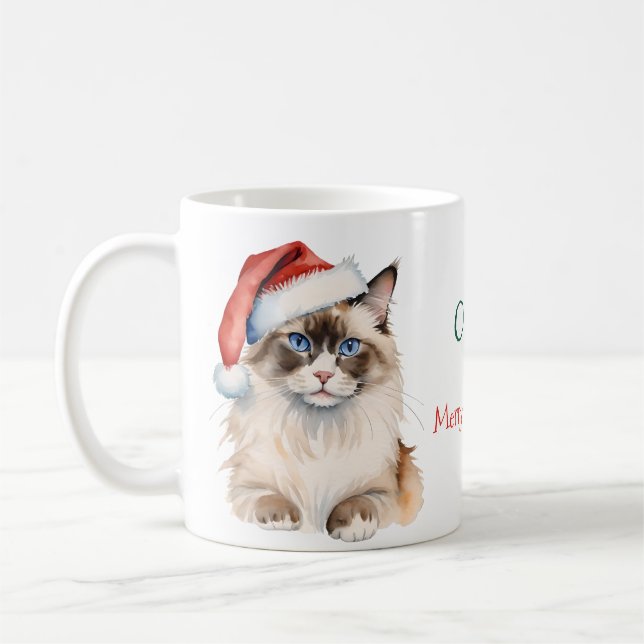 Christmas Ragdoll cat Watercolor Coffee Mug (Left)